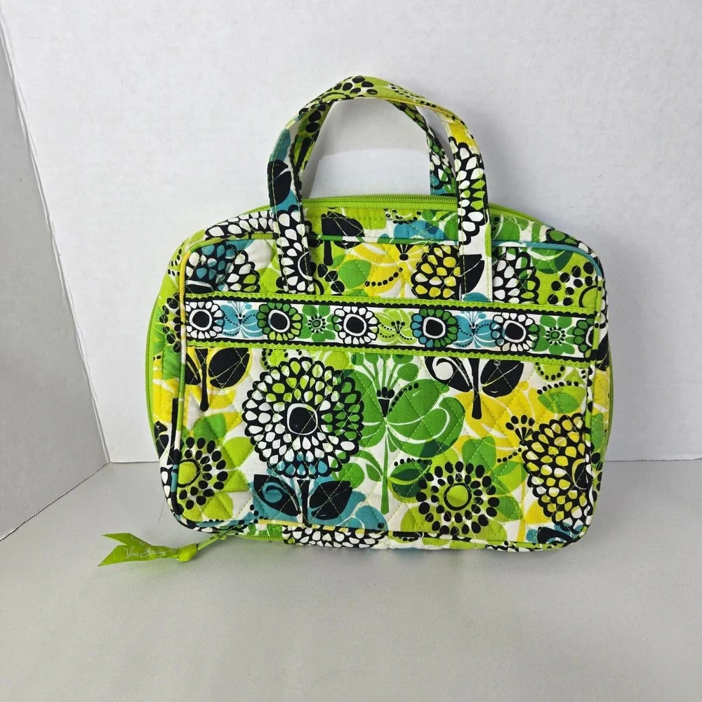 Vera Bradley Cosmetic Bag Medium Green Limes Up Floral Quilted Travel Case #1101